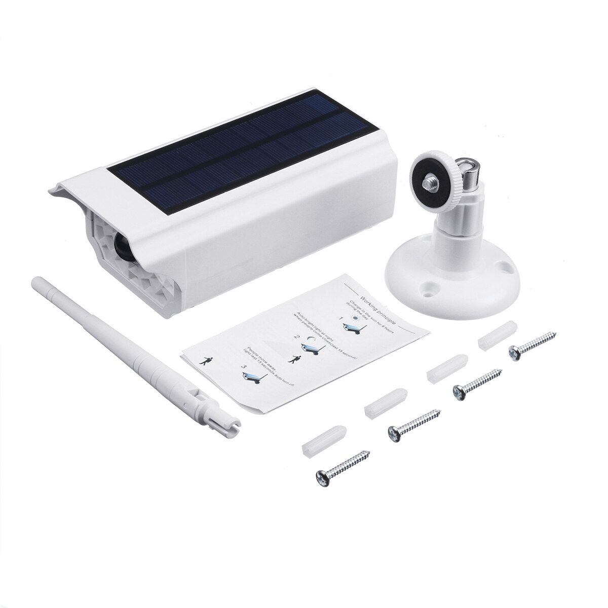 Solar Powered Dummy Security Camera PIR Motion Sensor 30 LED 2835SMD Wall Light Waterproof IP65 Street Lamp W/ Mounting Kit Outdoor Garden Yard White Shell