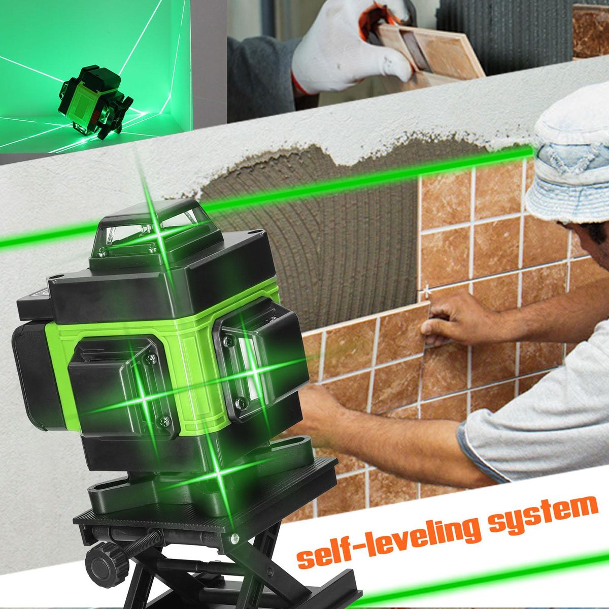 Multifunctional 4D 16 Lines Laser Level 3° Self-leveling Machine USB Rechargeable Lithium Battery Leveling Tool with 1.2M 3-Heights Adjustable Alloy Extension Bar Tripod Stand