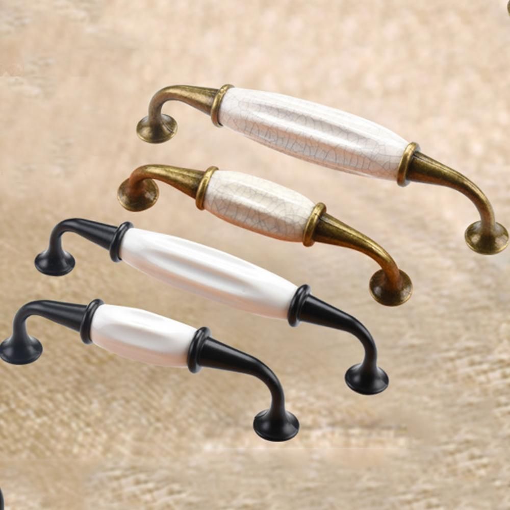 Cabinet ceramic black and white handle European aluminum wardrobe door handle drawer modern minimalist handle furniture hardware Aluminum alloy-128 green