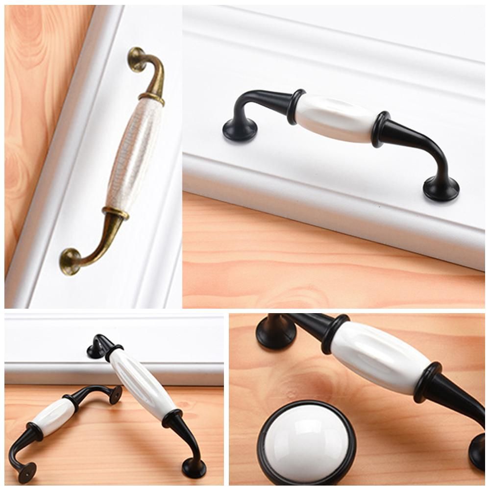 Cabinet ceramic black and white handle European aluminum wardrobe door handle drawer modern minimalist handle furniture hardware Aluminum alloy-128 green