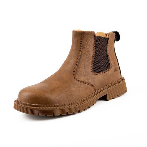 Men's Safety Shoes Steel Toe Work Boots Non-slip Sole Breathable Safety Shoes Steel Toe-Red Brown