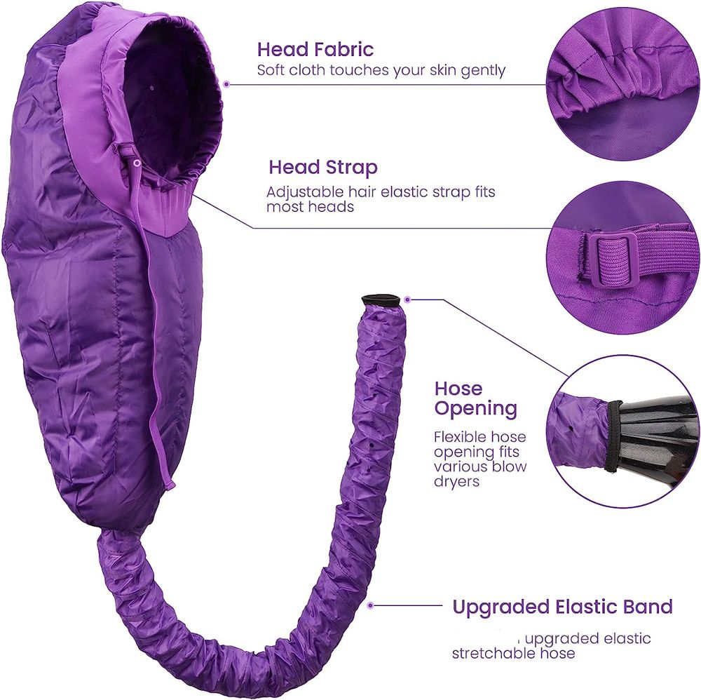 Hair Dryer Attachment Large Hair Drying Cap Bonnet Hood-Purple