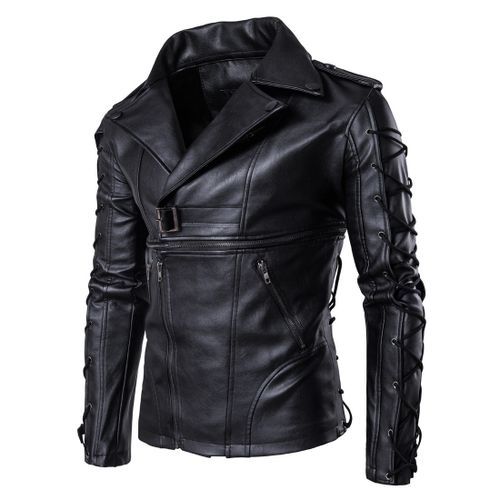 Leather Jackets Men Drawstrings Motorcycle Jackets