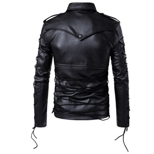 Leather Jackets Men Drawstrings Motorcycle Jackets