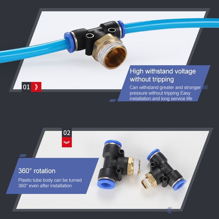 PB12-02 T-type Tee Male Thread Pneumatic Connector