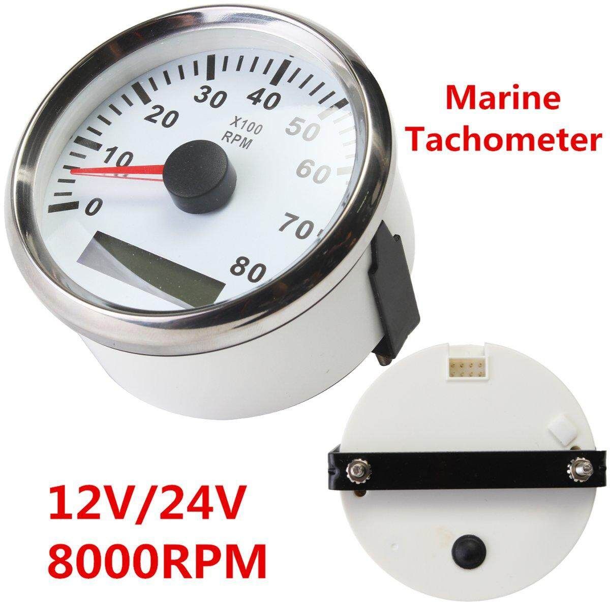 Marine Tachometer LED Hour Meter Boat RPM 12V/24V 8000RPM Stainless Steel