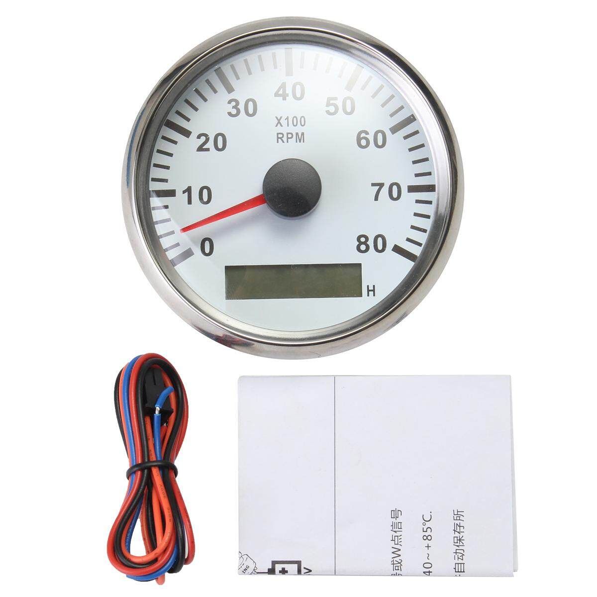 Marine Tachometer LED Hour Meter Boat RPM 12V/24V 8000RPM Stainless Steel