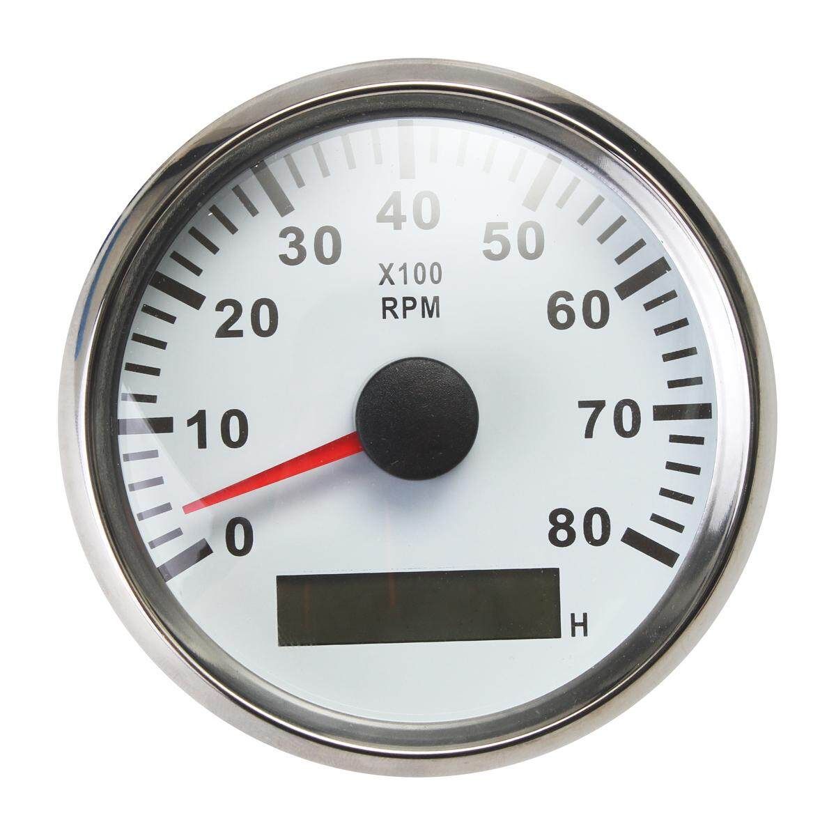 Marine Tachometer LED Hour Meter Boat RPM 12V/24V 8000RPM Stainless Steel