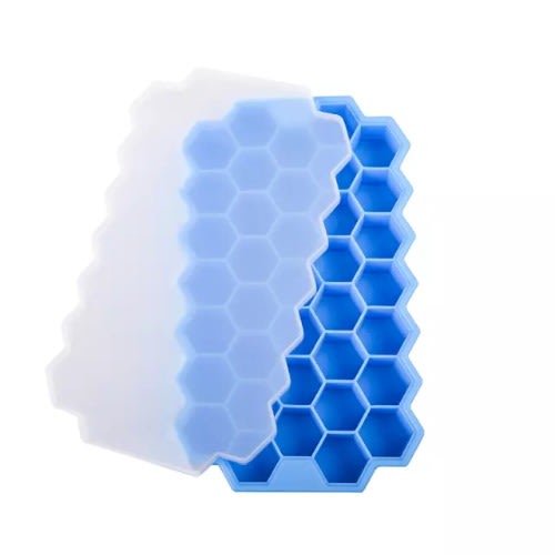Silicone Honeycomb Ice Cube Tray With Lid - Blue