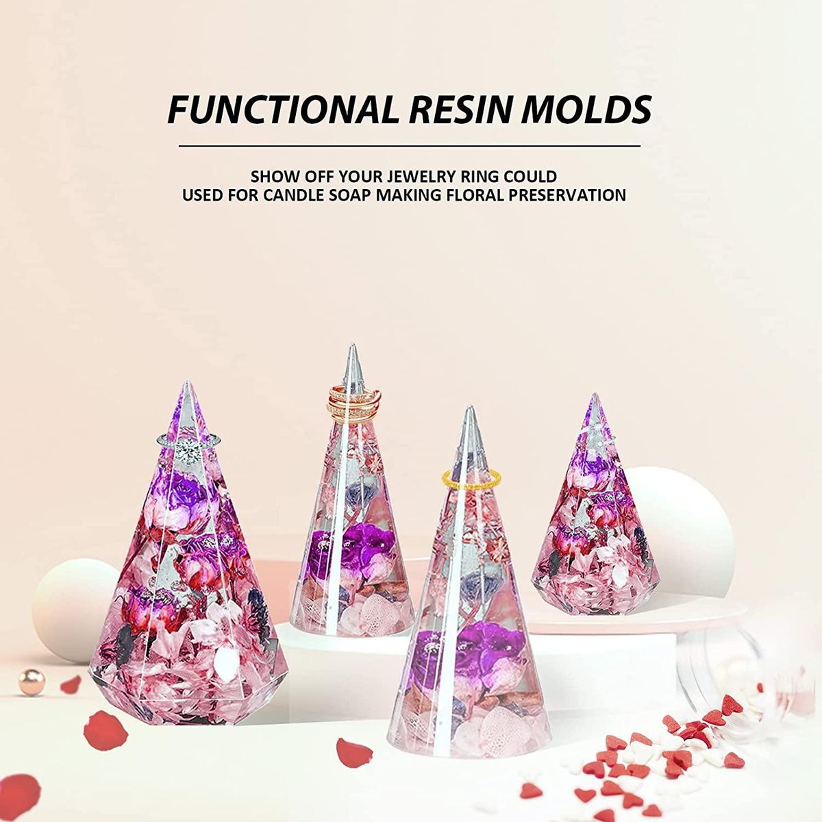 4 Pcs Cone Ring Holder Resin Molds, Silicone Resin Molds