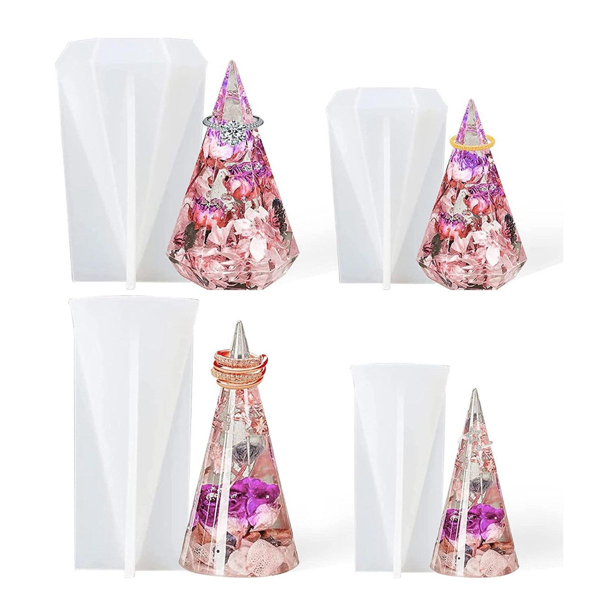 4 Pcs Cone Ring Holder Resin Molds, Silicone Resin Molds