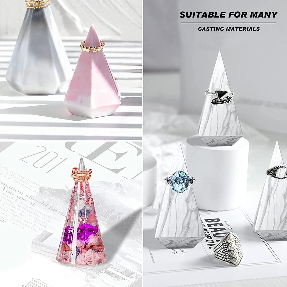 4 Pcs Cone Ring Holder Resin Molds, Silicone Resin Molds