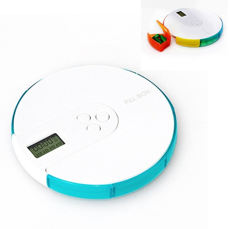 One Week Portable Timing Smart Pill Boxes Elder Reminding Electronic Medicine Box(Lake Green)