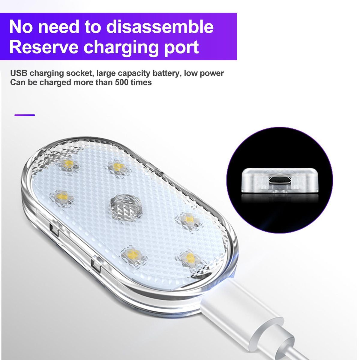 Design Car Light 7 Colors Magnetic Car Ambient Light Usb Rechargeable White