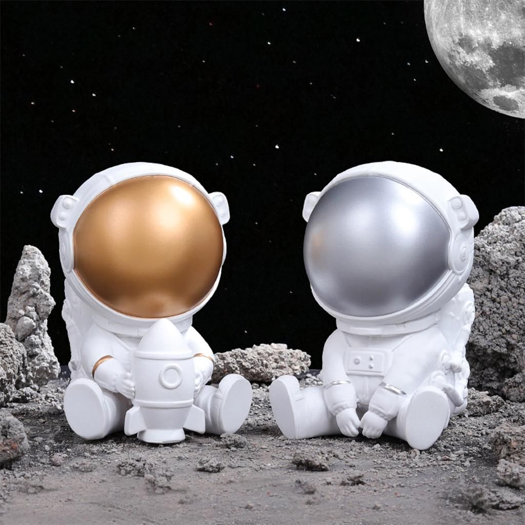 Astronaut Figurines Desktop Bedroom TV Shelf Ornament Sit Gold
