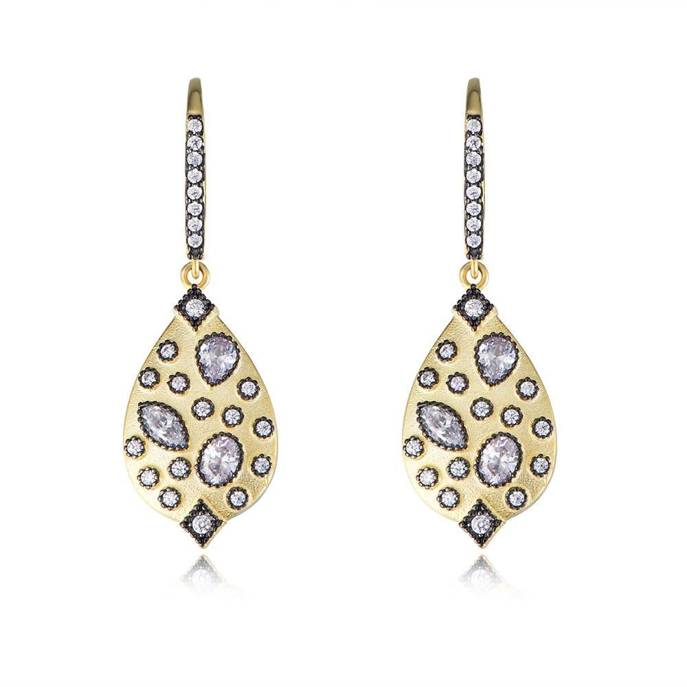 S925 Sterling Silver Retro Electroplated Matte 14K Gold Earrings European And American Per
