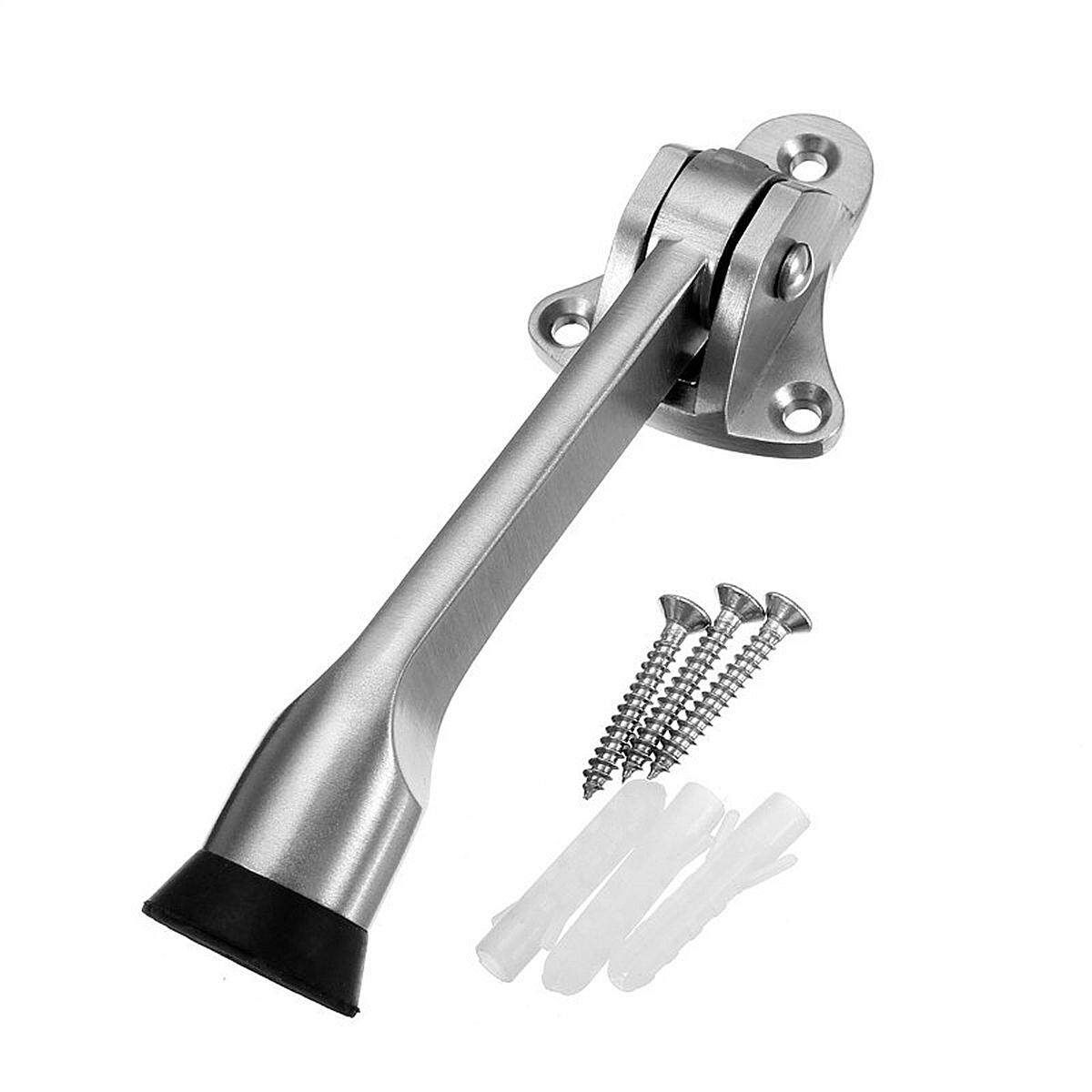 Home Zinc Alloy Door Holder Rubber Buffer Door Mounted Stopper Wall Protector Silver
