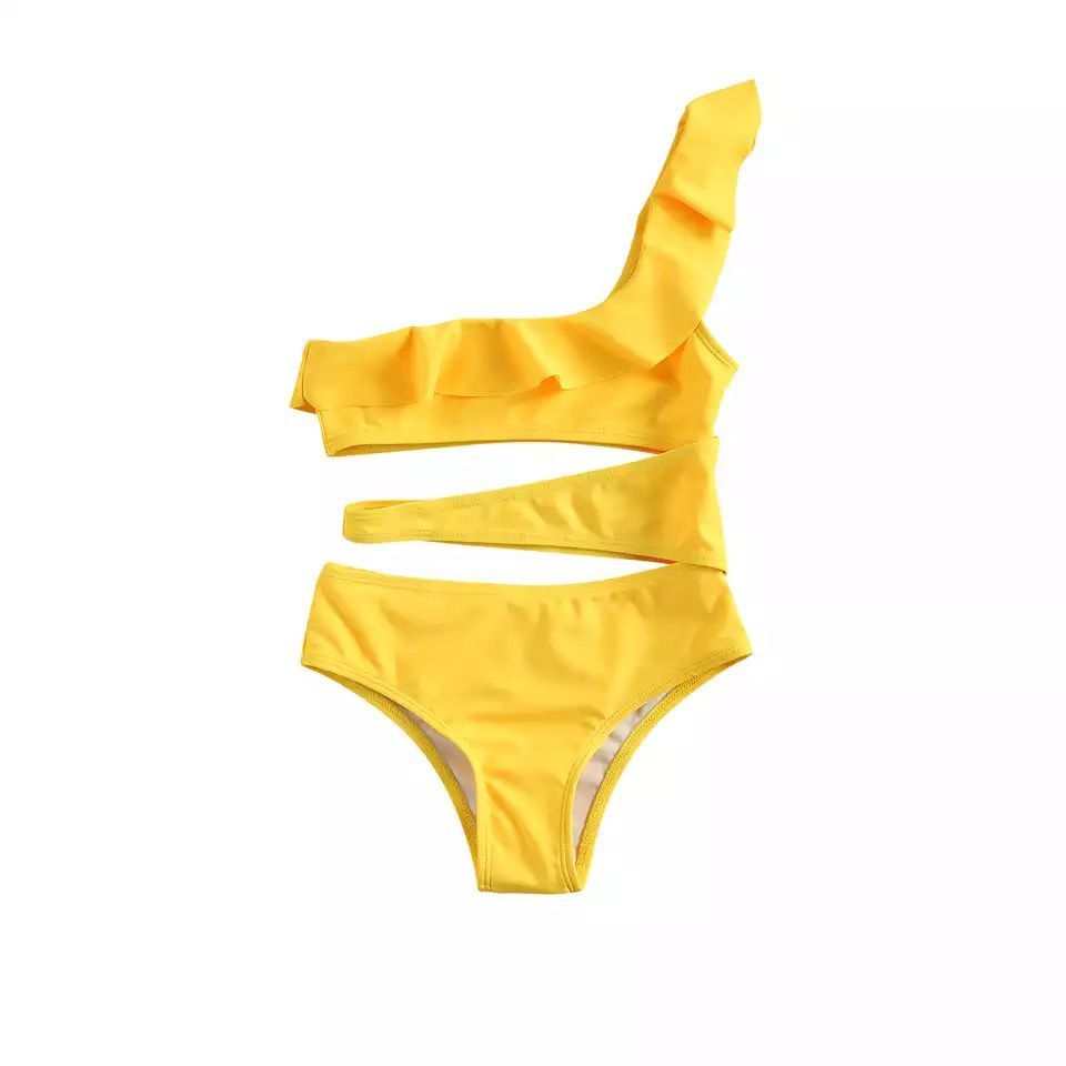 Girls Oblique Shoulder Cut Hollow Swimsuit (9-10years Old)