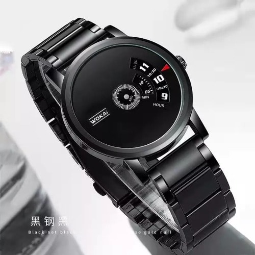 Unisex Black Stone Steel Wrist Watch - Black
