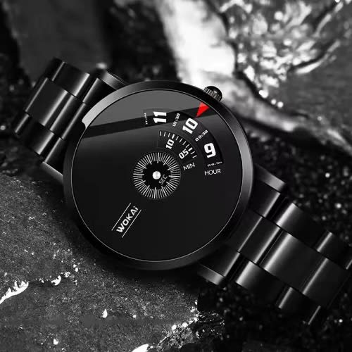 Unisex Black Stone Steel Wrist Watch - Black