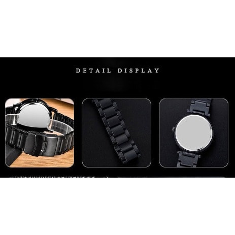 Unisex Black Stone Steel Wrist Watch - Black