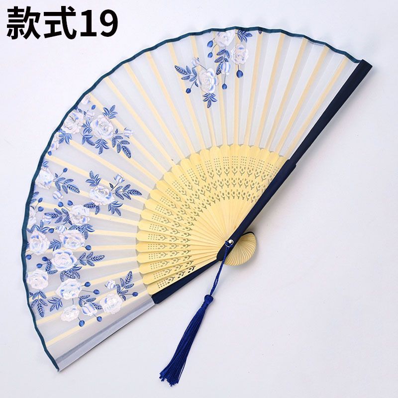Fan Wind Ancient Japanese Hand A Prop Folding Cheongsam Fans Woman Eventail 7 Vintage Bambu National Fan Main Hand Inch