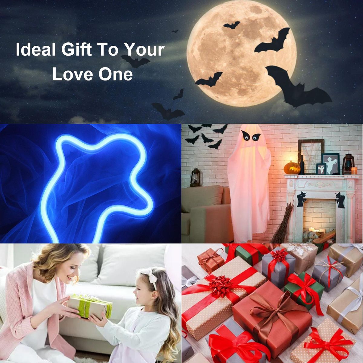 Ghost Design LEDs Neon Light 3*AA Cell & USB Operated Constant Bright Mode Neon Sign Decorative Lights Wall Decor for Christmas Thanksgiving Birthday Party Wedding Children Baby Bedroom Bar