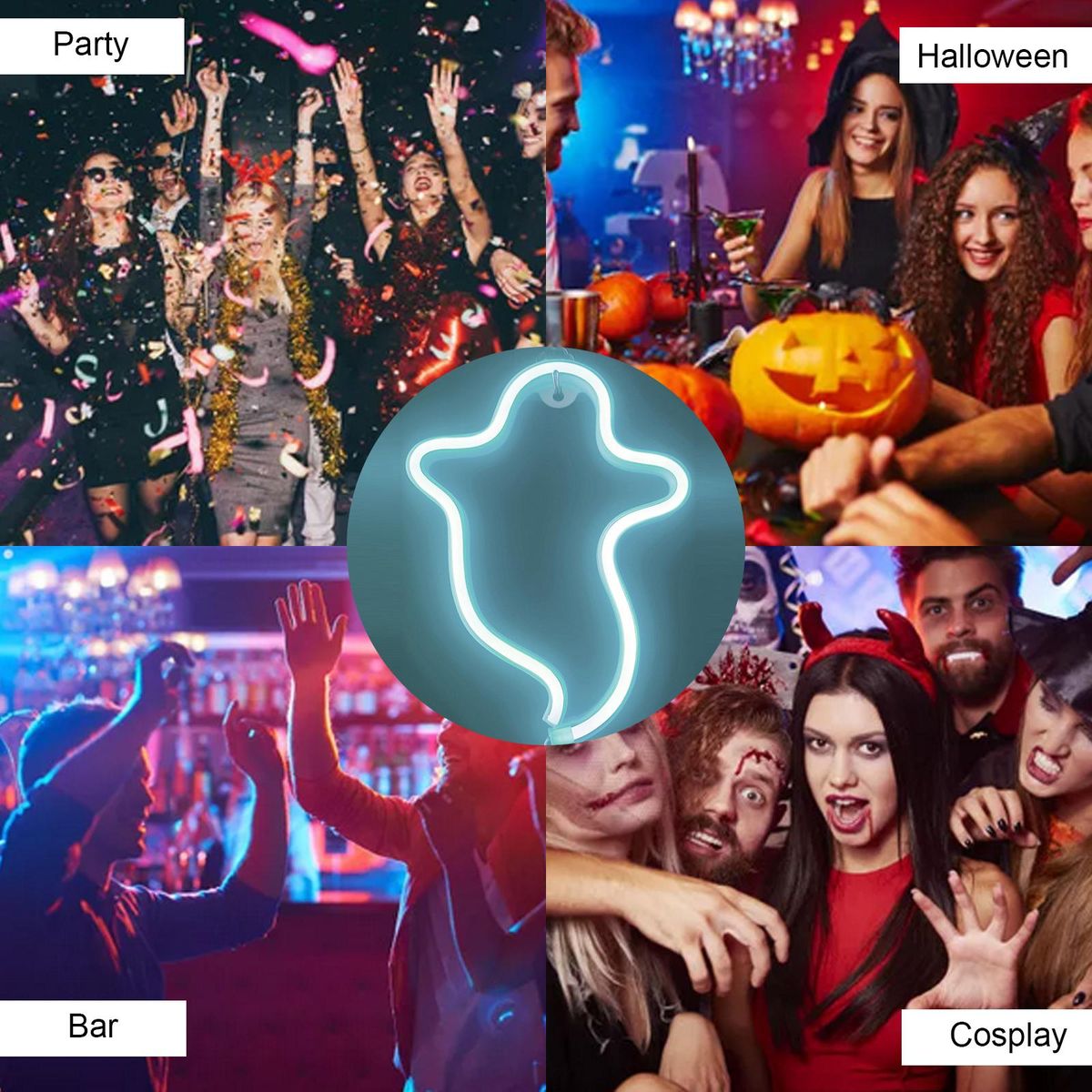 Ghost Design LEDs Neon Light 3*AA Cell & USB Operated Constant Bright Mode Neon Sign Decorative Lights Wall Decor for Christmas Thanksgiving Birthday Party Wedding Children Baby Bedroom Bar