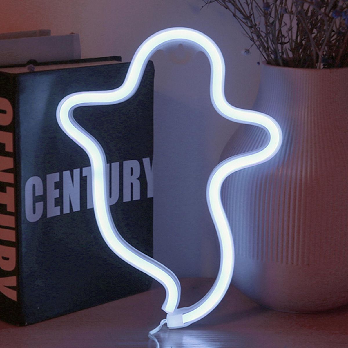 Ghost Design LEDs Neon Light 3*AA Cell & USB Operated Constant Bright Mode Neon Sign Decorative Lights Wall Decor for Christmas Thanksgiving Birthday Party Wedding Children Baby Bedroom Bar