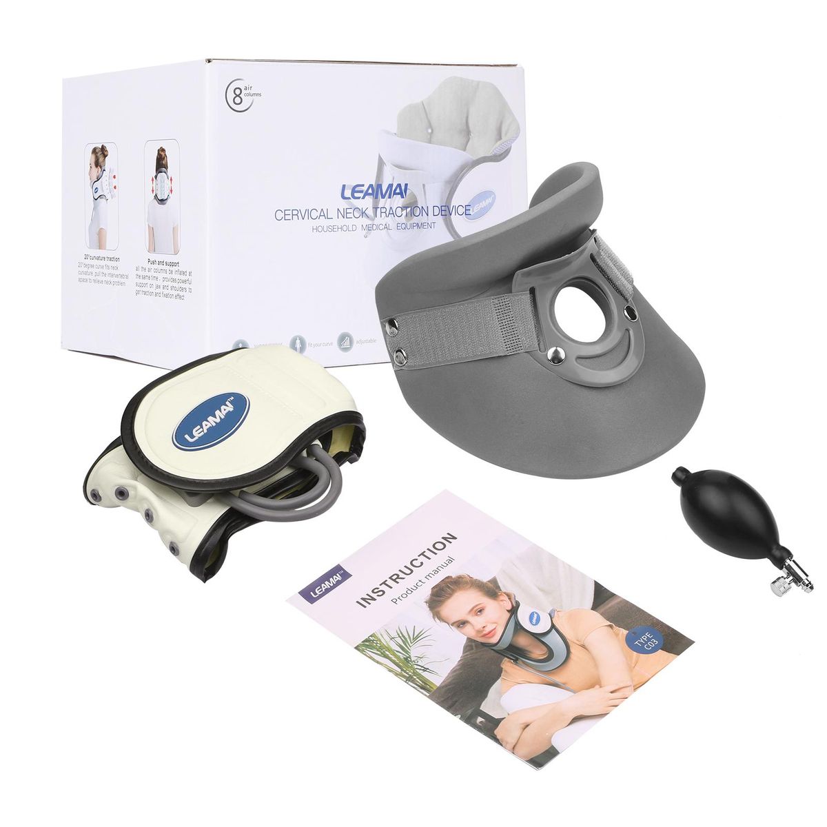 LEAMAI Medical Cervical Collar Neck Traction Device Inflatable Pinched Nerve Neck Stretcher for Neck Pain Relief and Support at Home Office On the Go