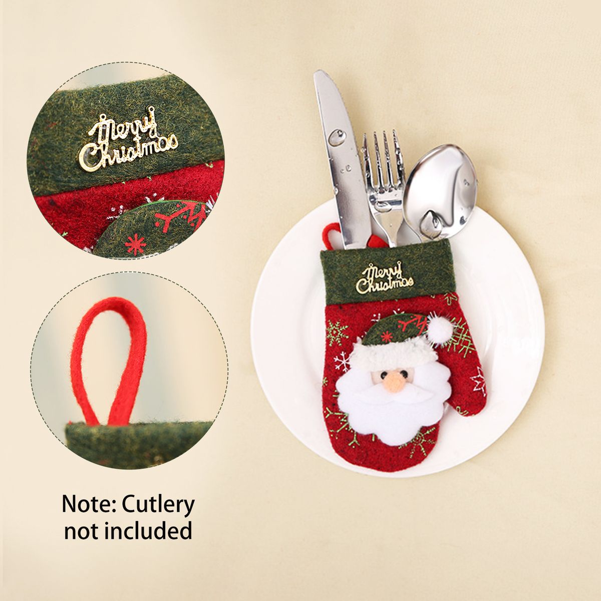 Mini Christmas Cutlery Tableware Holders With Hanging Rope