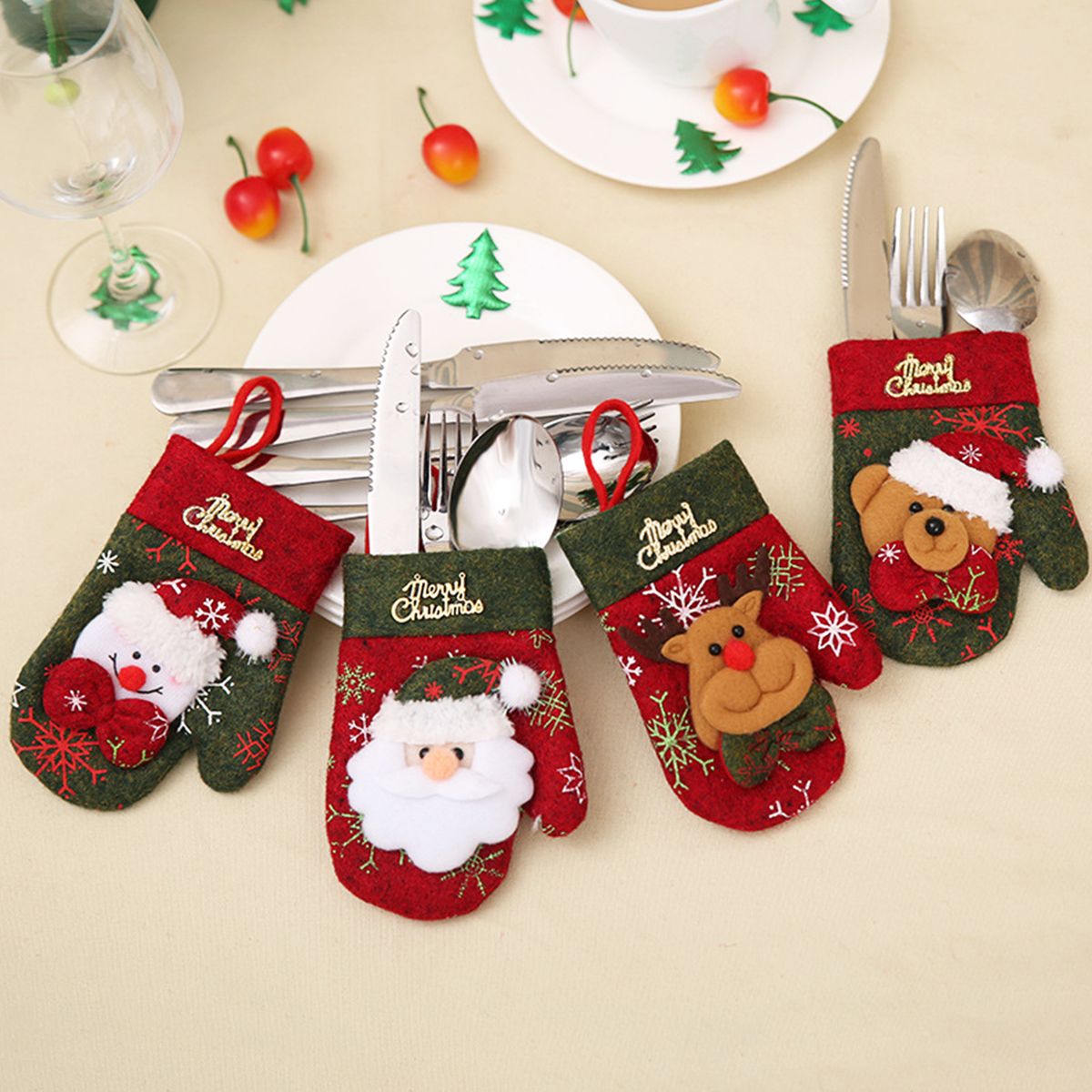 Mini Christmas Cutlery Tableware Holders With Hanging Rope