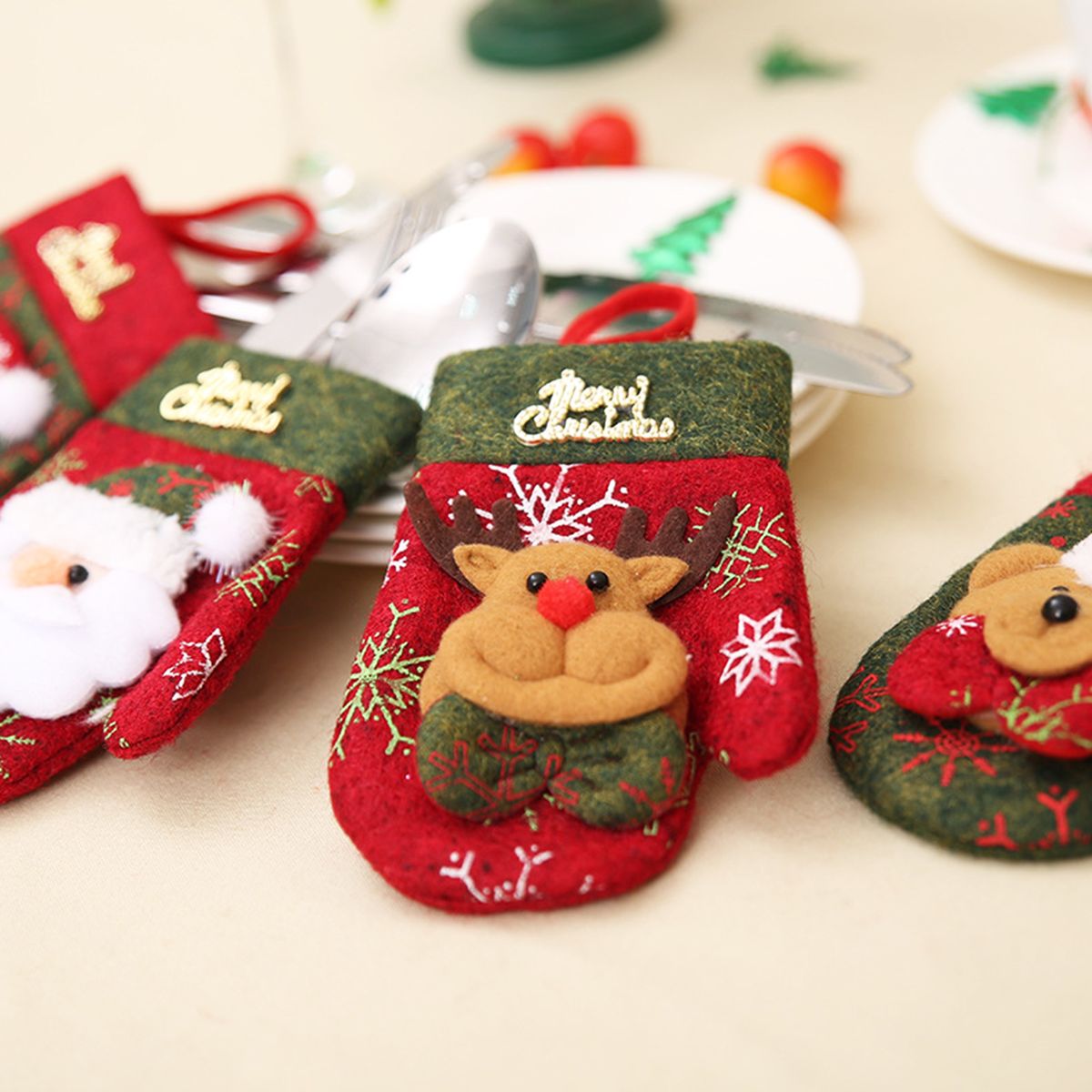 Mini Christmas Cutlery Tableware Holders With Hanging Rope