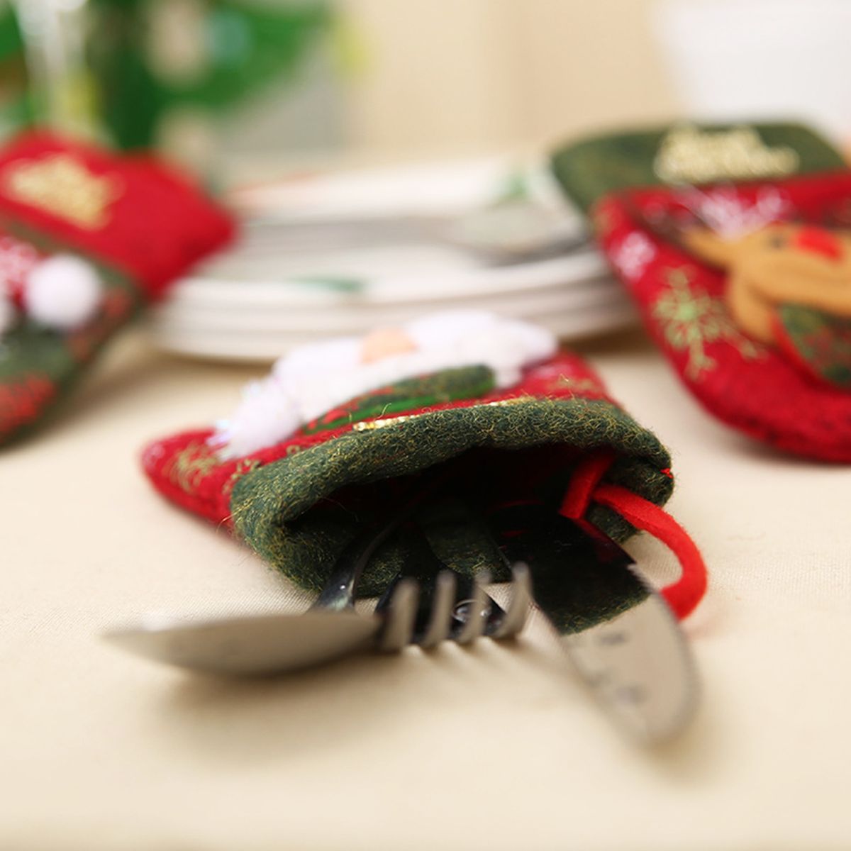 Mini Christmas Cutlery Tableware Holders With Hanging Rope