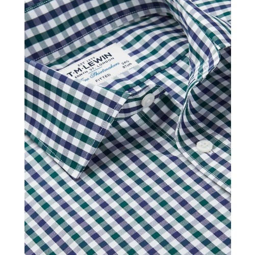 Fitted Navy And Green Block Check Shirt