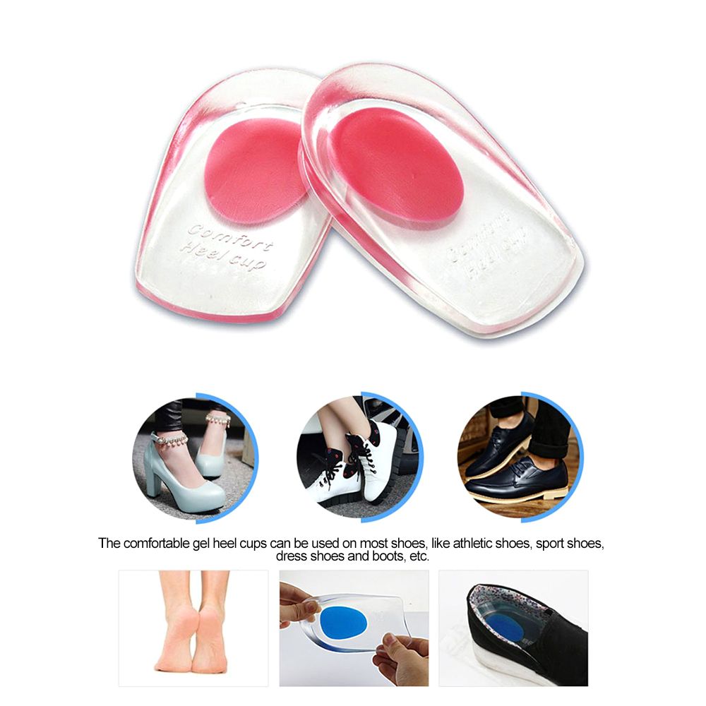 1 Pair Silicone Gel Heel Cups Pads Shoe Inserts Soft
