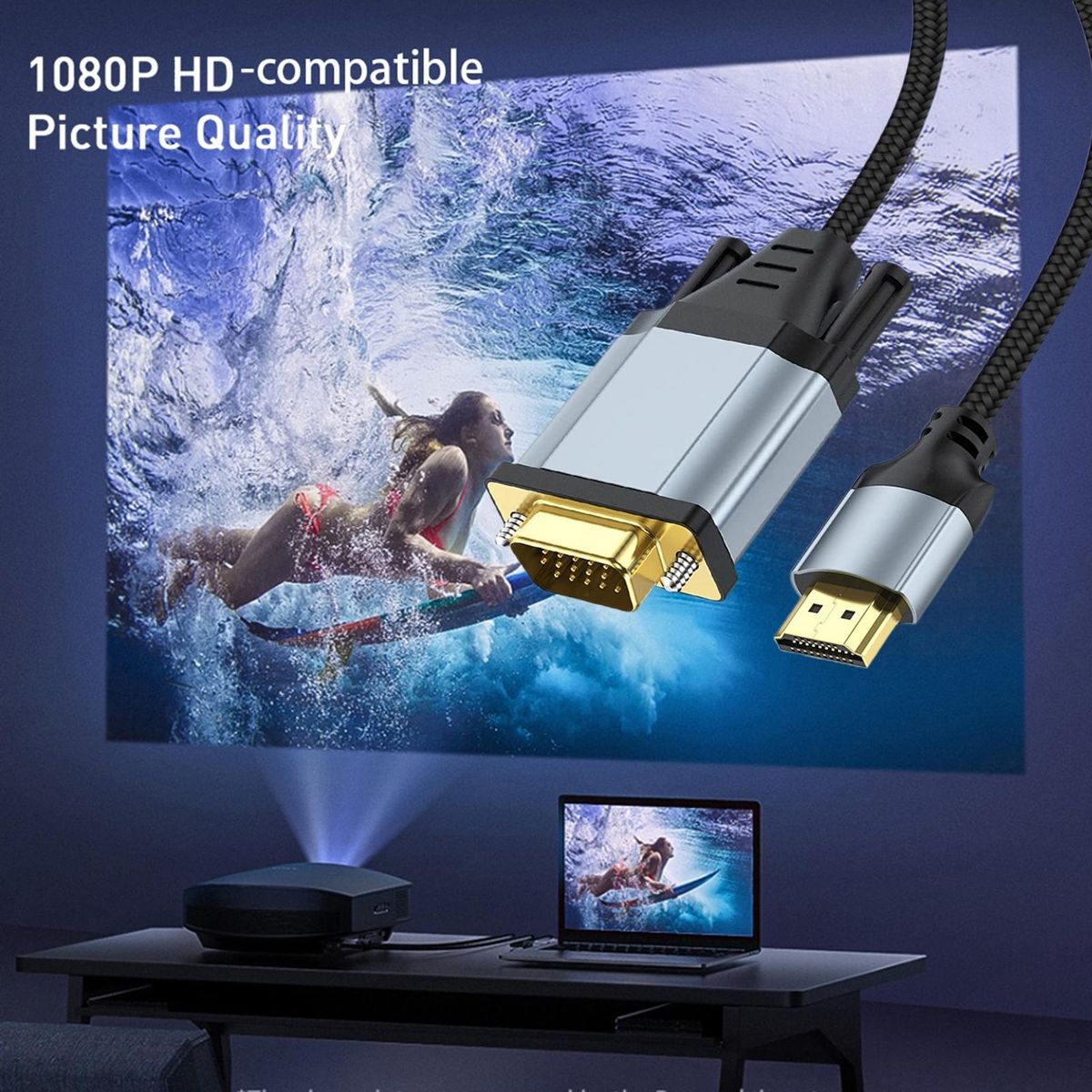 Video Adapter Cable HDMI-compatible to VGA PC Monitor Video Cable