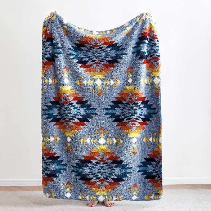Reversible Sherpa Fleece Throw Blanket