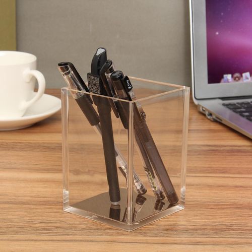 Acrylic Clear Gold Pen Pencil Ruler Holder Cup Desktop Or