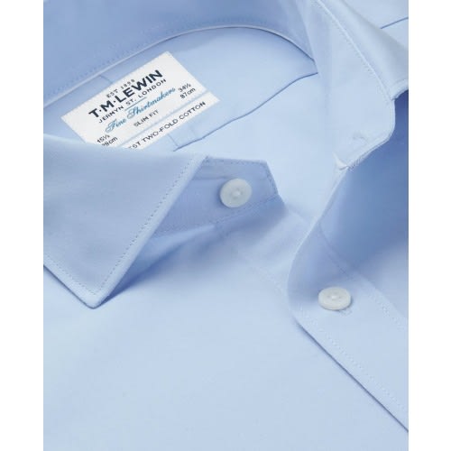 Slim Fit Blue Poplin Double Cuff Shirt