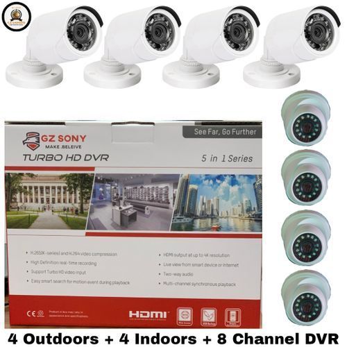 DVR 8 Channels + 4 Indoor & 4 Outdoor CCTV Camera