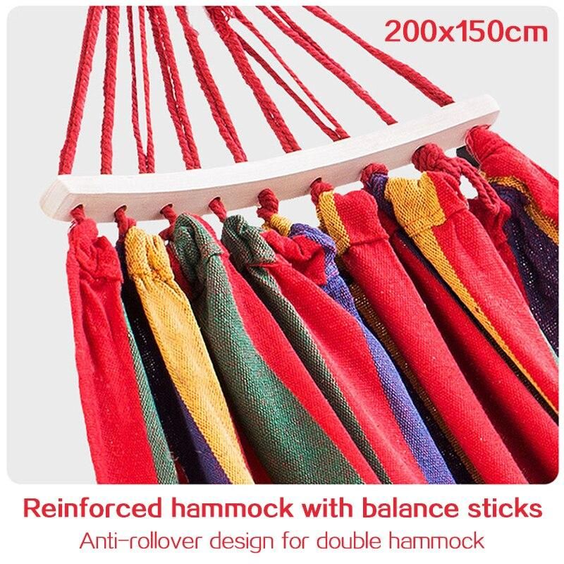 Single double hammock outdoor anti-rollover canvas hammock swing mesh wooden stick double thickening 200X150CM