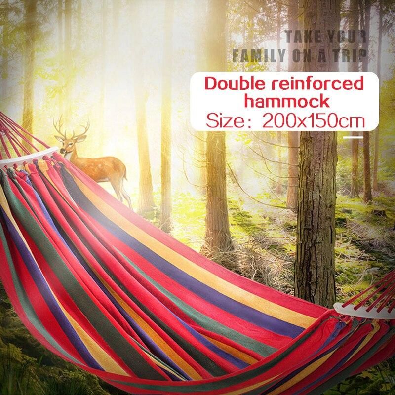 Single double hammock outdoor anti-rollover canvas hammock swing mesh wooden stick double thickening 200X150CM