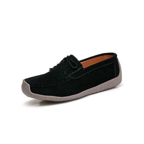 EUR Size 35-42 Women Flats Top Quality Suede Leather Loafers Slip On Ballet Flats Woman Shoes Black