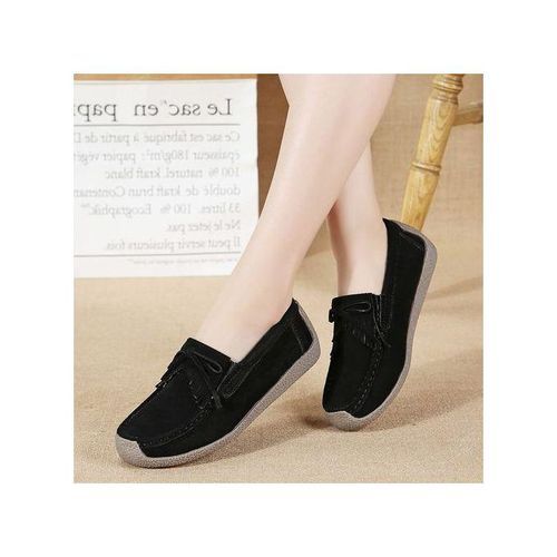 EUR Size 35-42 Women Flats Top Quality Suede Leather Loafers Slip On Ballet Flats Woman Shoes Black