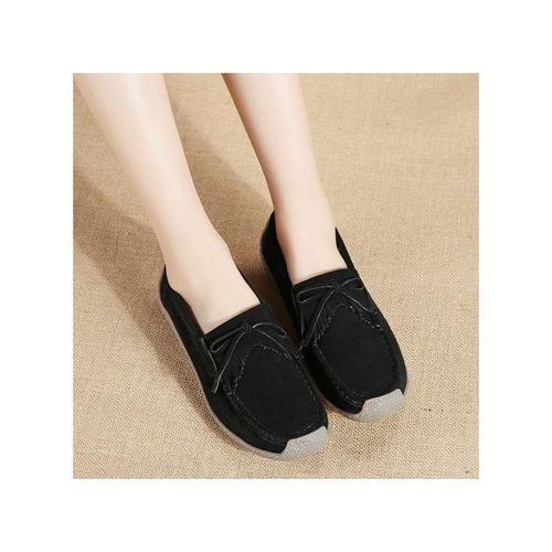 EUR Size 35-42 Women Flats Top Quality Suede Leather Loafers Slip On Ballet Flats Woman Shoes Black