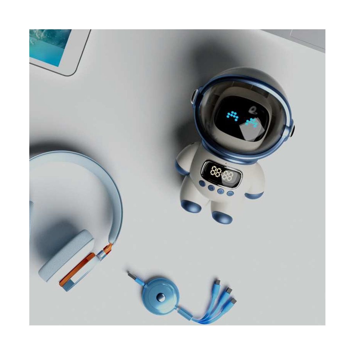 Astronaut Smart Bluetooth Speaker AI Voice HiFi Audio Desktop Multifunctional Audio New Digital Alarm Clock FM Radio,A