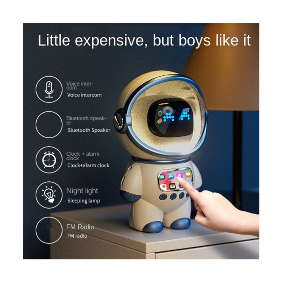 Astronaut Smart Bluetooth Speaker AI Voice HiFi Audio Desktop Multifunctional Audio New Digital Alarm Clock FM Radio,A