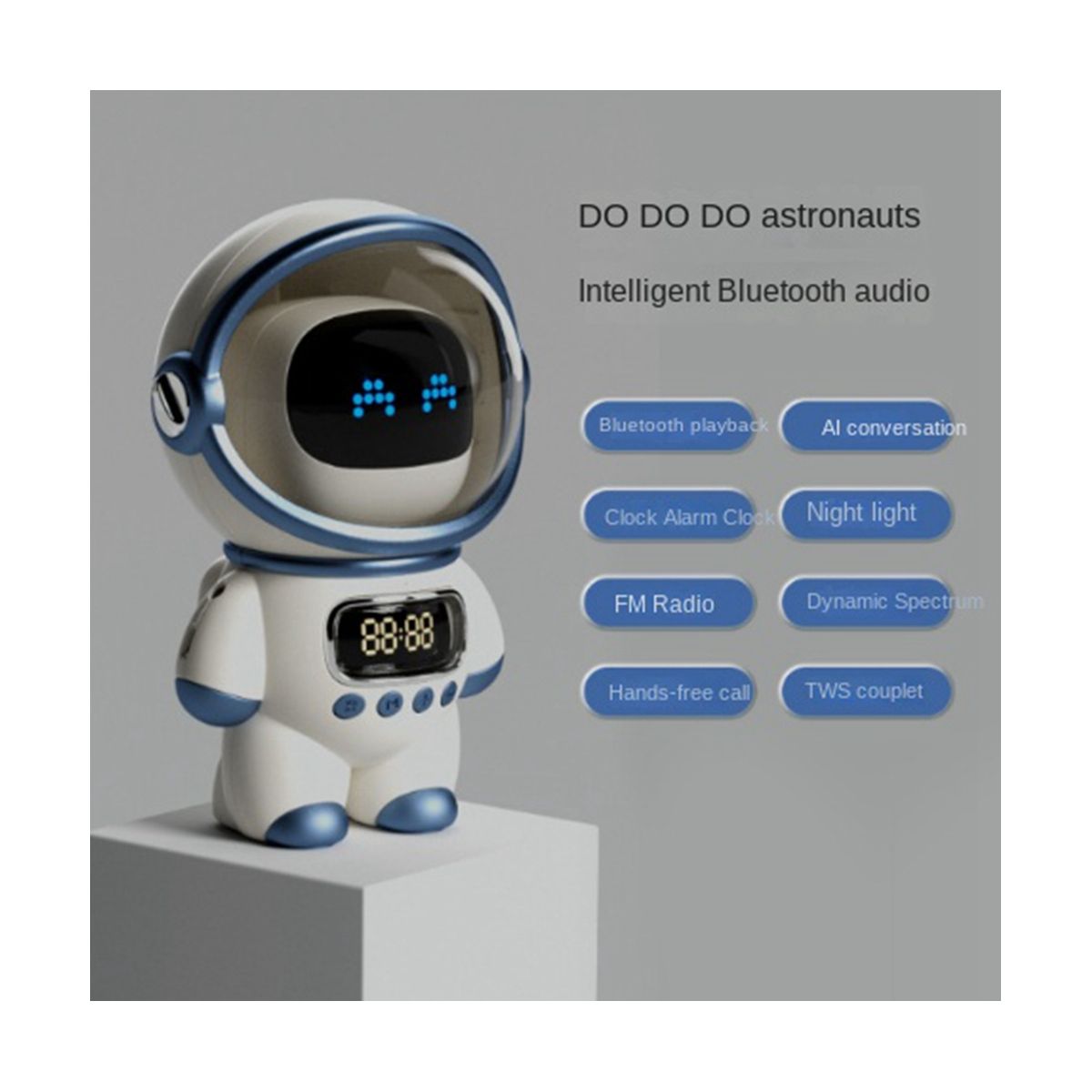 Astronaut Smart Bluetooth Speaker AI Voice HiFi Audio Desktop Multifunctional Audio New Digital Alarm Clock FM Radio,A