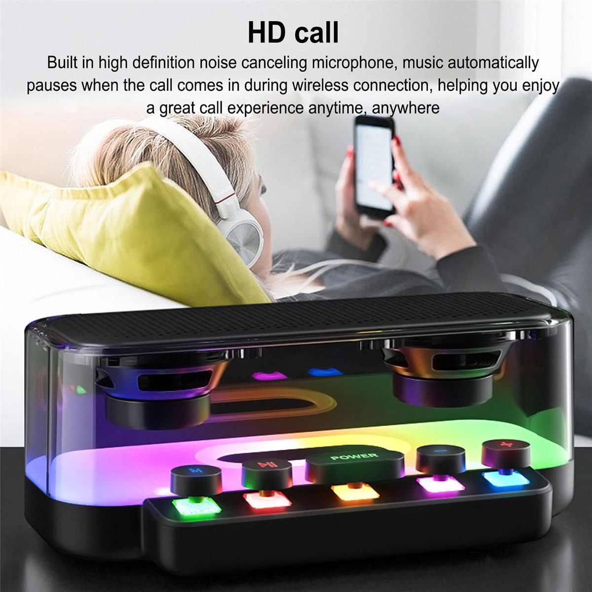 RGB Bluetooth Speaker IPX5 Waterproof Type C Charging Bluetooth Subwoofer Speaker with Mechanical Keyboard Button